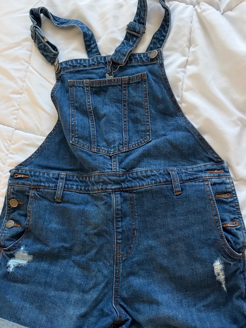 Denim Blue Women’s Overalls Shorts - Classic Adjustable Straps